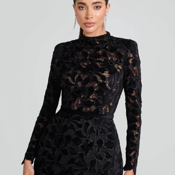 NADINE MERABI Lydia Long Sleeve Lace Overlay Cocktail Minidress - Picture 5 of 9